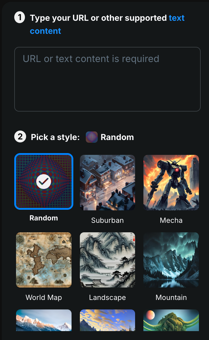 Fixed-style template picker of an AI QR code service