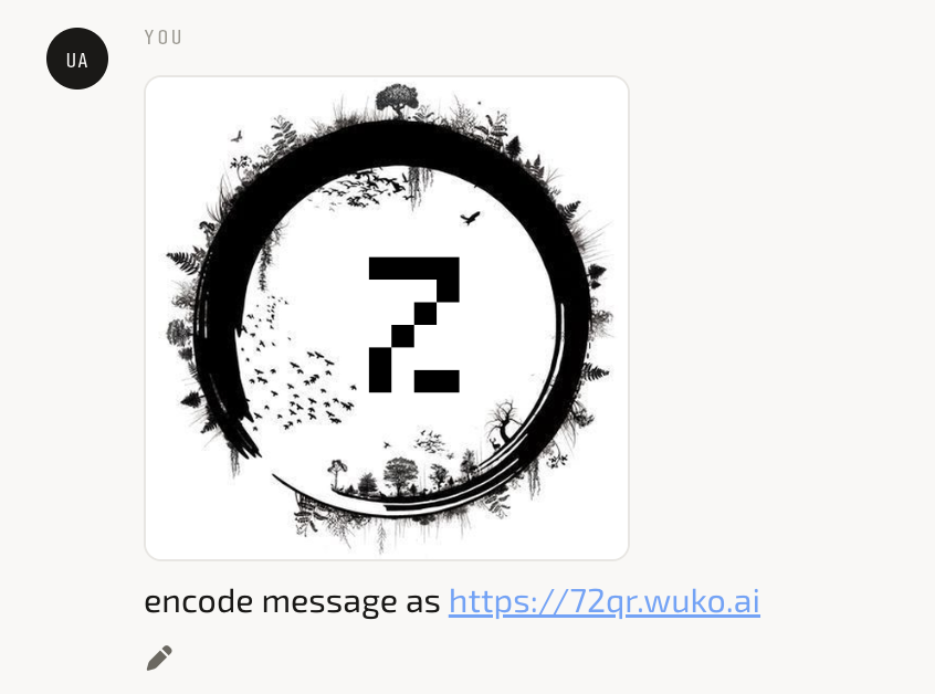 Sketch of the 72QR logo inside an enso circle, ready to encode https://72qr.wuko.ai