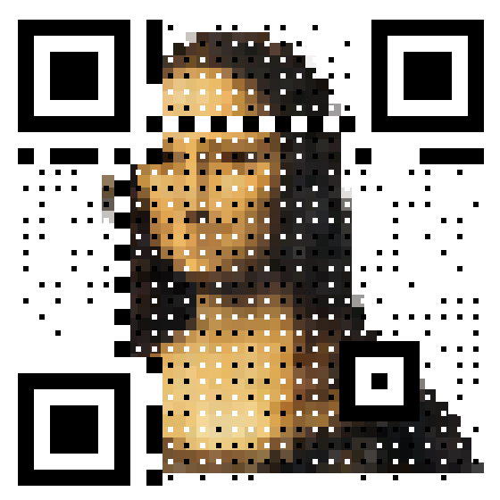 Halftone technique: QR modules shrunk to dots over a background image