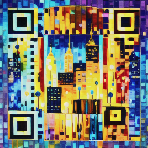 QR art rendered from that custom grid: a painted tower framed by the four corner patterns